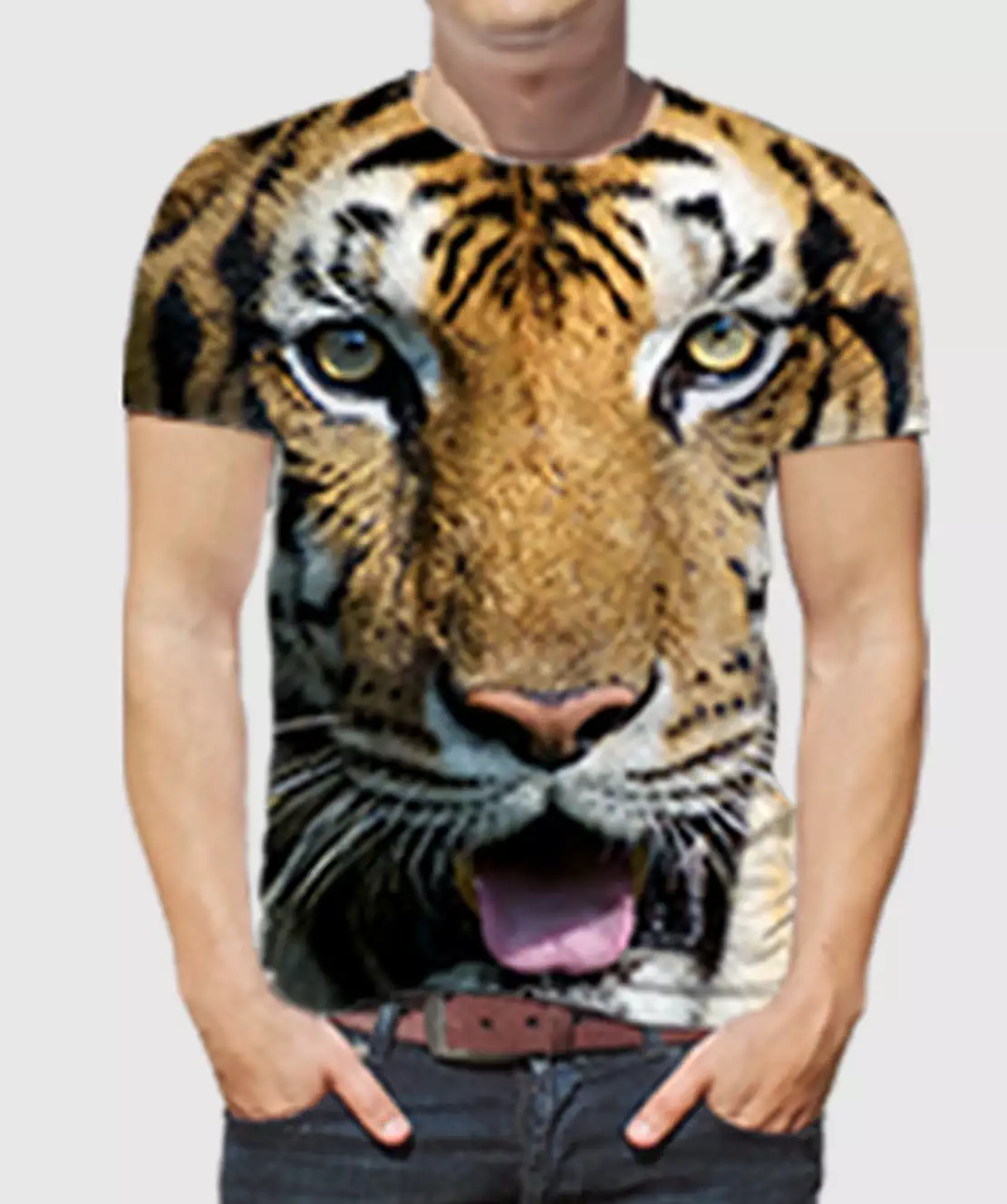 Men Round Neck Half Printed 3D Tiger T-Shirt