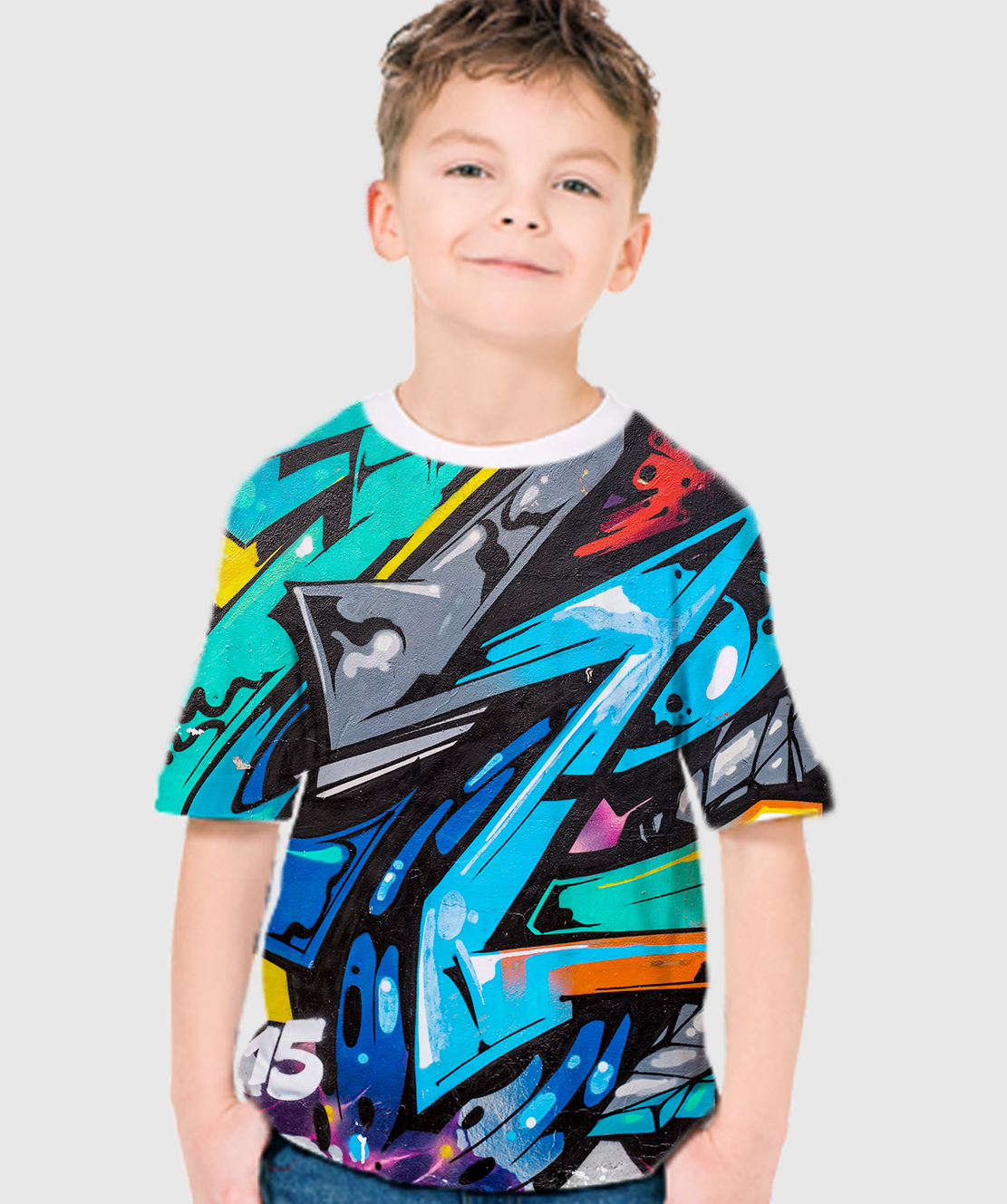 Boys Round Neck Half Sleeves Printed 3D T-Shirt